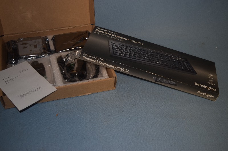 lot 95 image: New in Boxes Kensington Spill Proof USBPS2 Computer Keyboard and HDMI Digital Extender