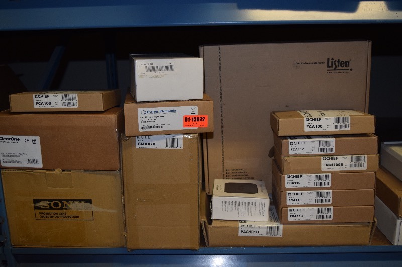 lot 96 image: HUGE 8 Shelf Lot of Professional New & Used Audio, Video & Computer Items and Accessories