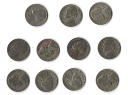 Complete Set of Silver War Nickels - 11 Coins - 1942 to 1945