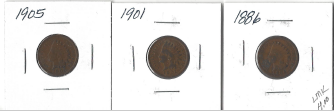 Three Different Indian Pennies - 1886, 1901, & 1905