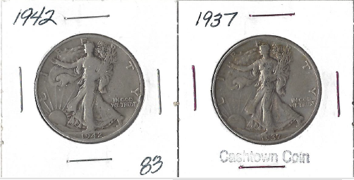 Two Walking Liberty Half Dollars - 1937 & 1942