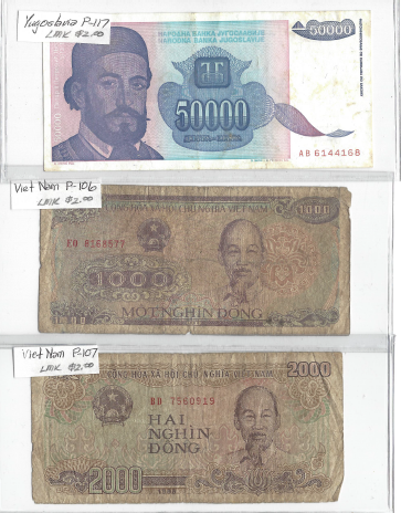 Three Different Foreign Banknotes - 2 from Viet Nam & 1 from Yugoslavia