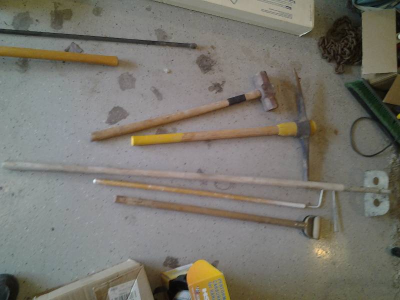 lot 56 image: Sledge Hammer, Pick Ax, Hoe