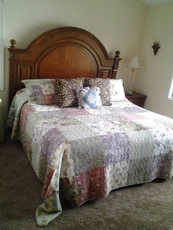 lot 101 image: King Size Master Bedroom Suite By Lexington Furniture Co. (Head Board, Dresser, Mirror, Armoire, Night Stand)
