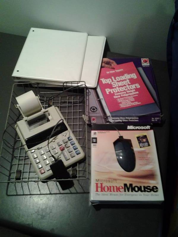 lot 151 image: Office Related-Calculator, Sheet Protectors, Mouse, 3 Ring Binders