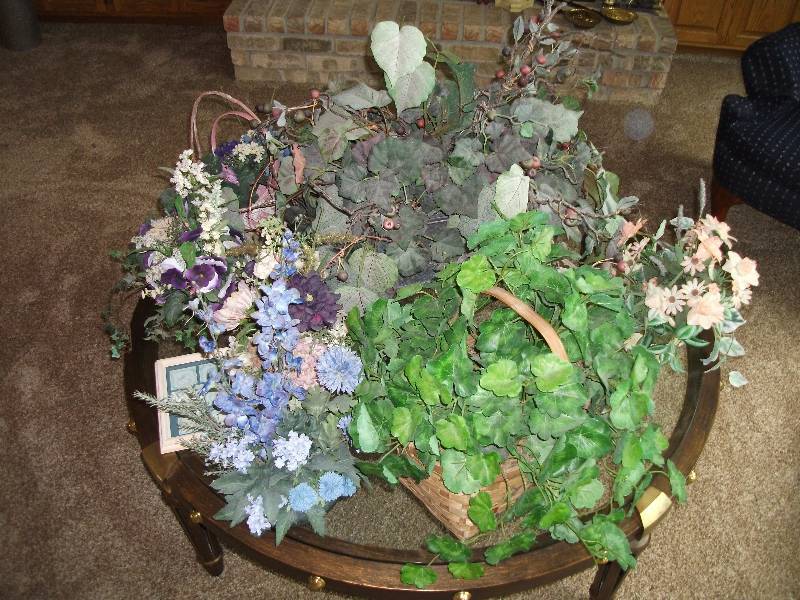 lot 91 image: 8 Assorted Silk Floral & Greenery Arrangements Centerpieces, 1-Heavy Footed Planter Box