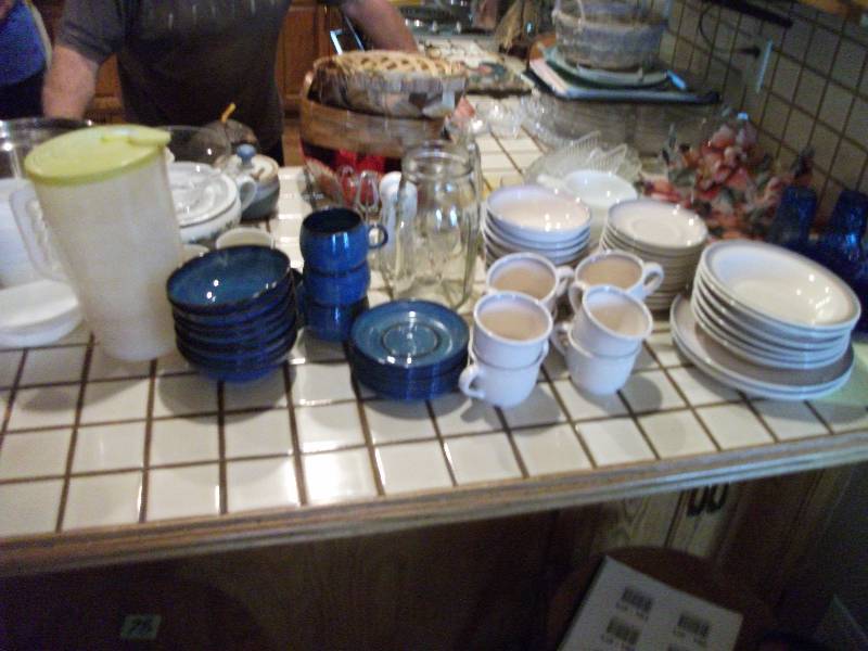 lot 167 image: Large Lot Of Dishes, Kitchen Ware, Blue Glasses, Luncheon Set