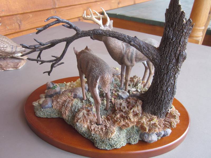 2 Owl Figurines & Terry Redlin Deer Sculpture