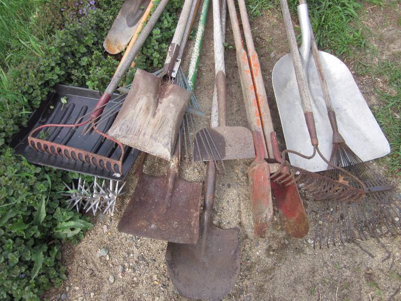Shovels, Rakes, Post Hole Digger, & Misc