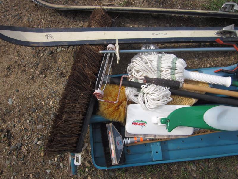 Ironing Board, Skiis, & Cleaning Tools
