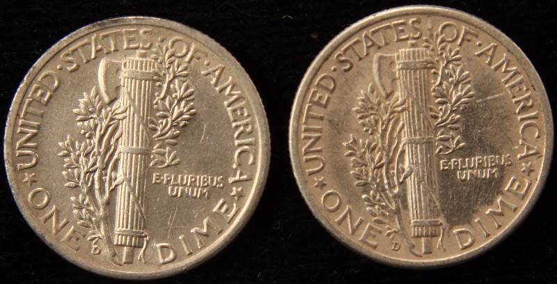 (2) MERCURY SILVER DIMES 1943-D AU & 1945-D XF