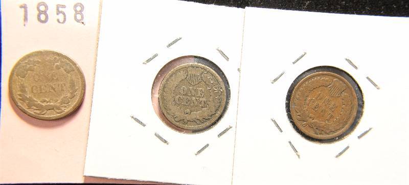 (3) EARLY SMALL CENTS 1858 FLYING EAGLE, 1862 CN INDIAN & 1908 INDIAN HEAD