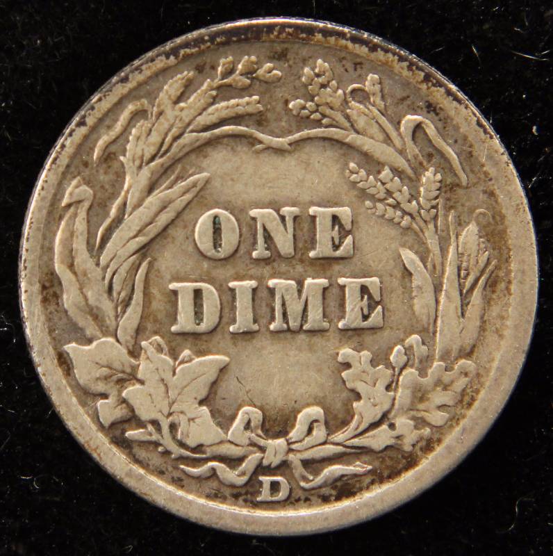1914-D BARBER SILVER DIME VERY FINE