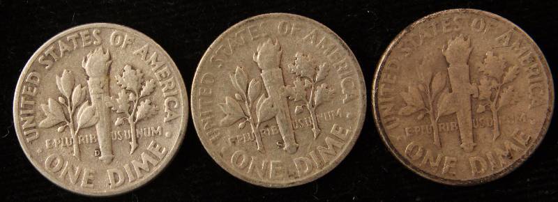 (3) SILVER ROOSEVELT DIMES 1946P, 1946D & 1946S