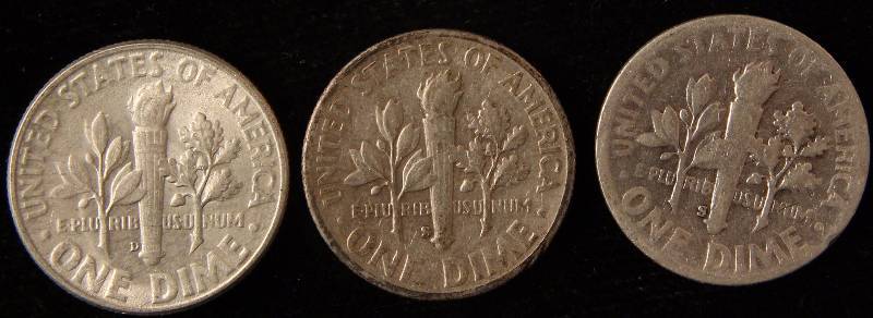 (3) SILVER ROOSEVELT DIMES 1947D, 1949S & 1951S
