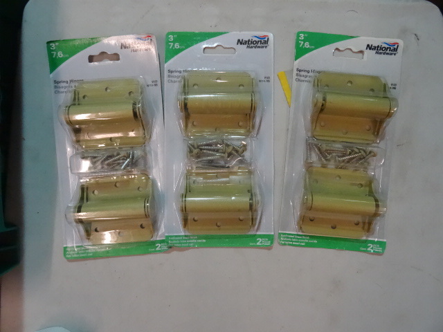 lot 58 image: NEW Qty 3 Packs  3 in Sping Hinges, 2 Hinges per pack, 6 hinges total  Retail $30