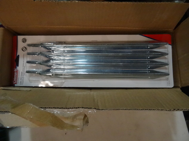 lot 61 image: NEW Case Coleman Metal Tent Stakes, 4 Packs of 4 Stakes ea, 16 stakes total
