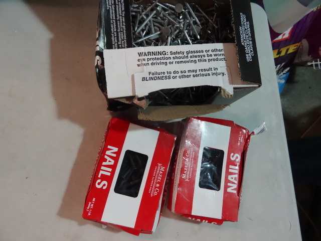 lot 91 image: NEW LOT NAILS 5 lbs Roofing Nails 1.5 in and 2 Boxes Fluted Masonary Nails 2 in x 9 ga
