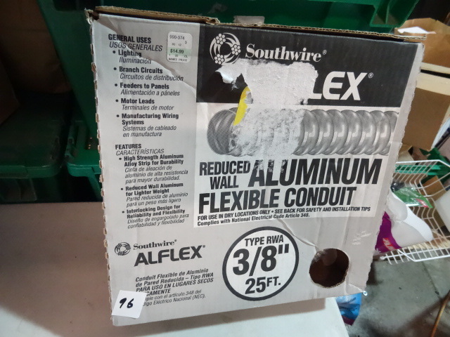 lot 96 image: NEW Roll Southwire Alflex Reduced Wall Aluminum Flexible Conduit 3  8 in x 25 ft