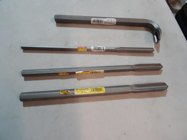 lot 100 image: NEW LOT Qty 3 Star Concrete Chisels ( 1  2 in, 5  8 in and 3  4 in) and qty 1 Pry Bar