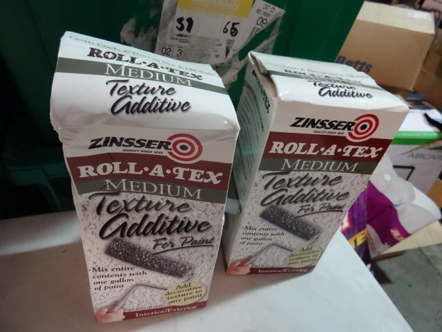 lot 103 image: NEW Lot Qty 2 Boxes Zinsser Roll-A-Tex Medium texture Additive for Paint 1 lb ea box up to 200 sq ft coverage per box