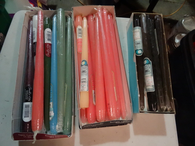 lot 104 image: NEW LARE LOT Tapered Candles approx 30 Candles 10 & 12 Inch Various Colors, see Pictures  Retail $30