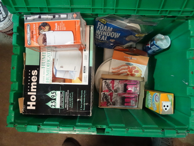 lot 108 image: NEW ENTIRE BIN incl. Humidifier, Coffee Grinder, Windows Seal, Air Fresheners, Nordicware and MORE  GREEN BIN NOT INCLUDED