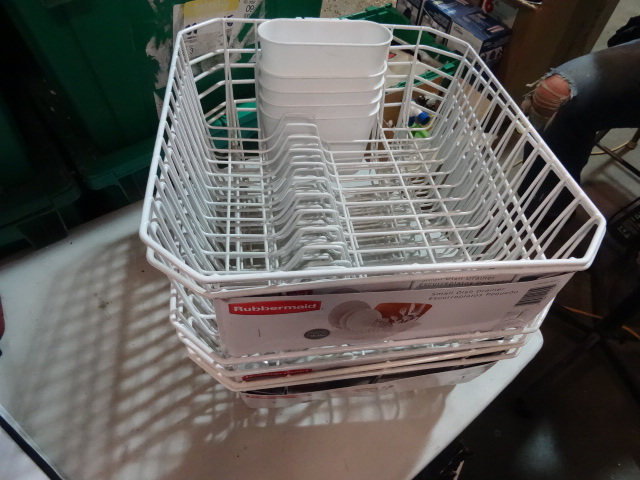 lot 159 image: NEW Qty 6 Rubbermaid Small Dish Drainer Rack with Silverware Holder
