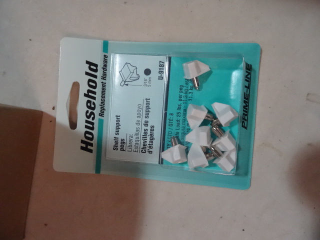 lot 161 image: NEW Qty 4 Boxes, Qty 6 packs per box Shelf Support Pegs 8 per pack (192 pcs)