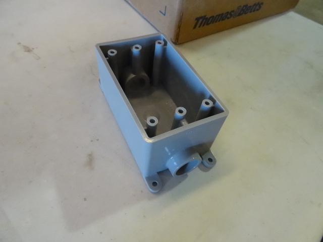 lot 1 image: NEW Box Qty 13, 1  2 in NON Metallic Molded Electrical Box with mounting feet, Thomas & Betts