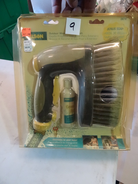lot 9 image: NEW Nelson Outdoor Water Scrub Brush. Connects to garden hose. - Retail $21