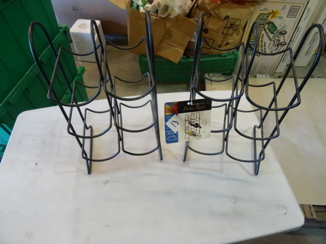 lot 13 image: NEW Qty 2 Decorative Wine Racks , black, each rack holds 6 bottles  Retail $38