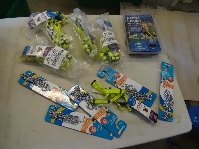 lot 16 image: NEW LOT Dog and Pet Items incl. Qty 9 small pet harnesses, Qty 5 Chain Collar small and Qty 1 Gentle Leader  Retail $70