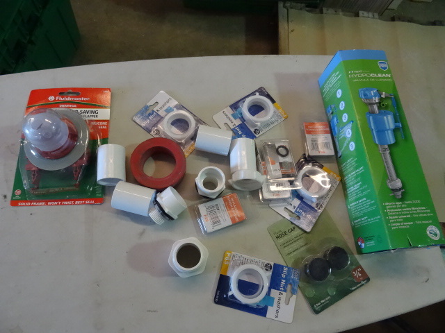 lot 27 image: NEW LARGE PLUMBING LOT  incl. Replacement Valves, Flappers, Gaskets and Pipe Connectors  Retail over $50
