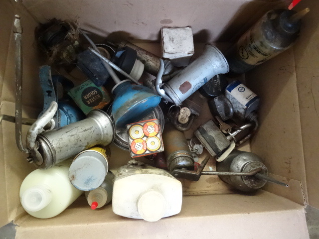lot 141 image: Misc Oil Cans, Locks, and More