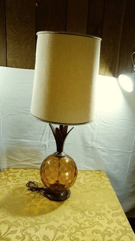 Vintage Amber Colored and Wood Lamp