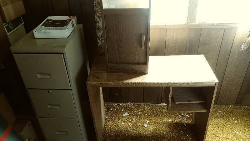 Desk, End Table and File Cabinet