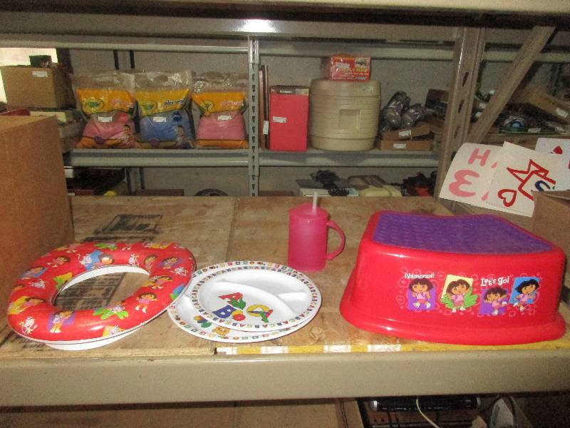 lot 37 image: dora step stool and potty seat - kids dinner plates