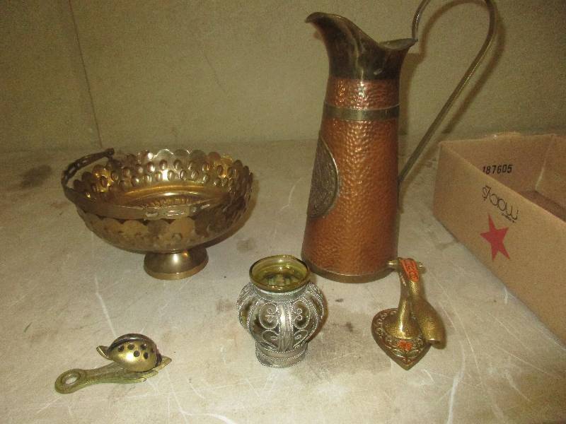 lot 39 image: vintage brass items - water jug with Aztec calendar