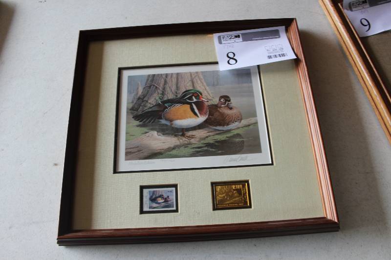 lot 8 image: Framed Signed Numbered Wall Art Ducks w Stamps