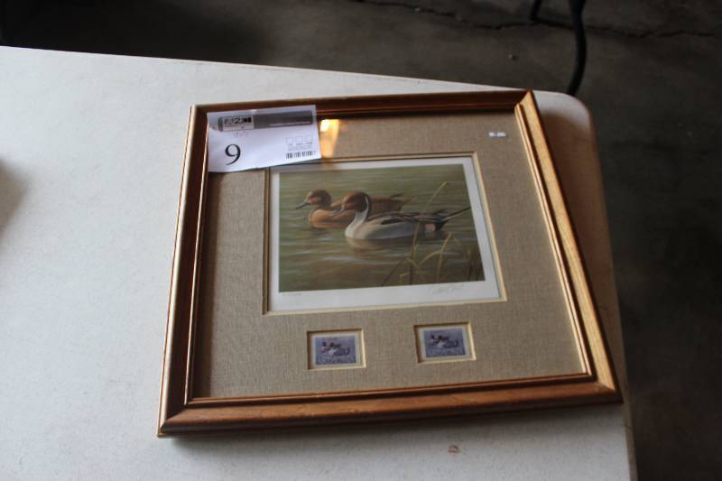 lot 9 image: Framed Signed Numbered Wall Art Ducks w Stamps
