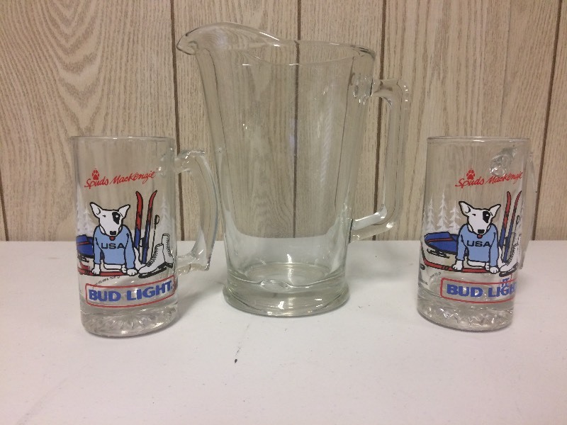 lot 8 image: Beer Pitcher & Bud Light Spuds Mugs Glasses
