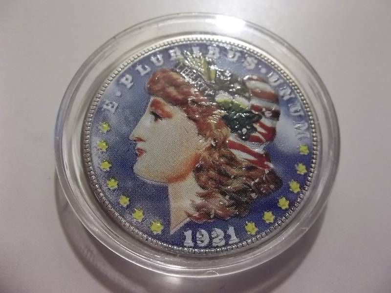 1921  Morgan Silver Dollar Very High Grade MS Colored Profiles Obverse & Reverse