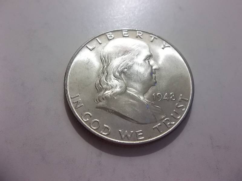 1948  Franklin Half Dollar Very High Grade MS With Full Bell (In MS65 $190.00)