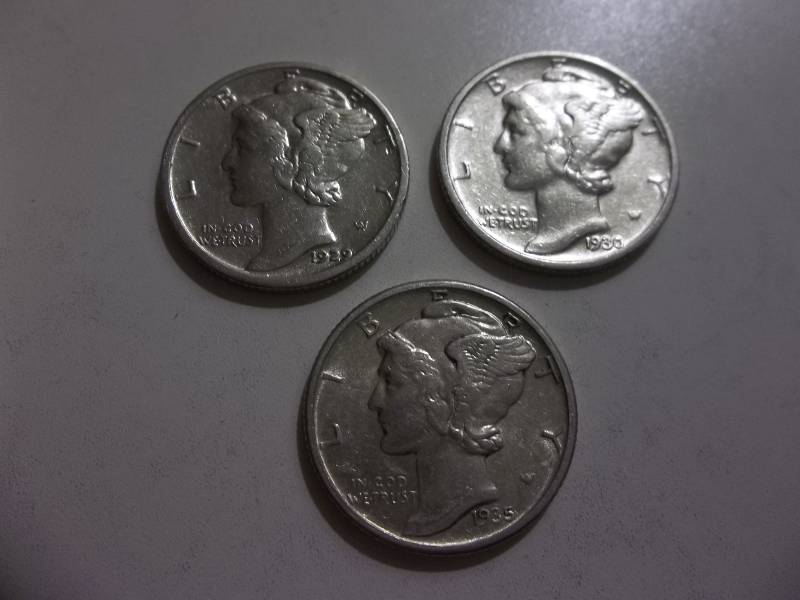 1929 S, 1930 S, 1935 Mercury Dimes MS