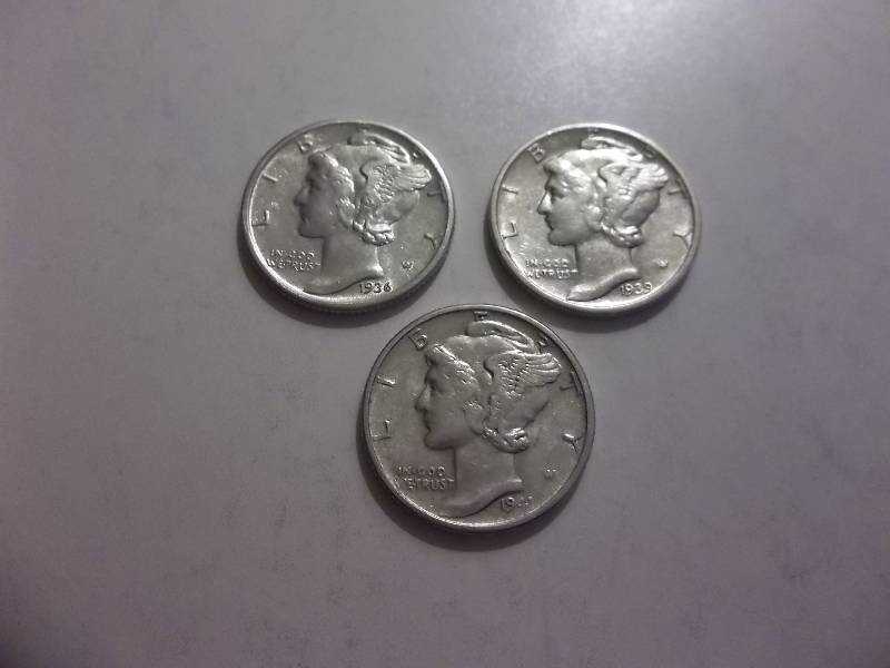 1936, 1939 D, 1941 Mercury Dimes All MS