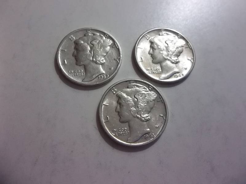 1939, 1942 D, 1943 Mercury Dimes All MS