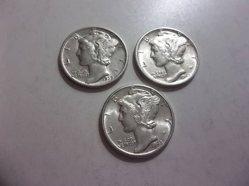 1939, 1942 D, 1943 D Mercury Dimes All MS