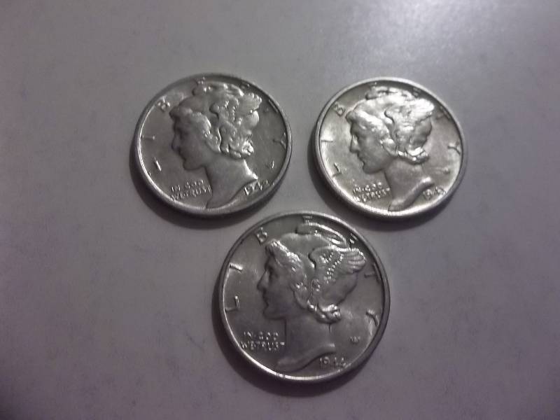 1942, 1943 D, 1944 D Mercury Dimes All MS