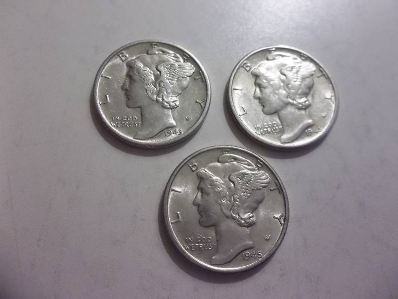 1943 D, 1945, 1945 D Mercury Dimes All MS